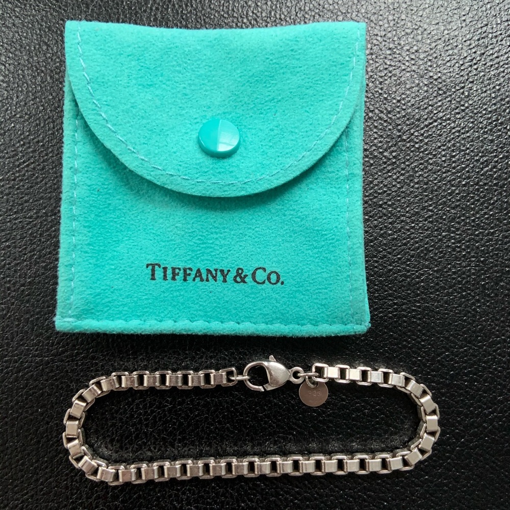 Tiffany & Co. Silver Box Link Bracelet with Tiffany Blue Pouch